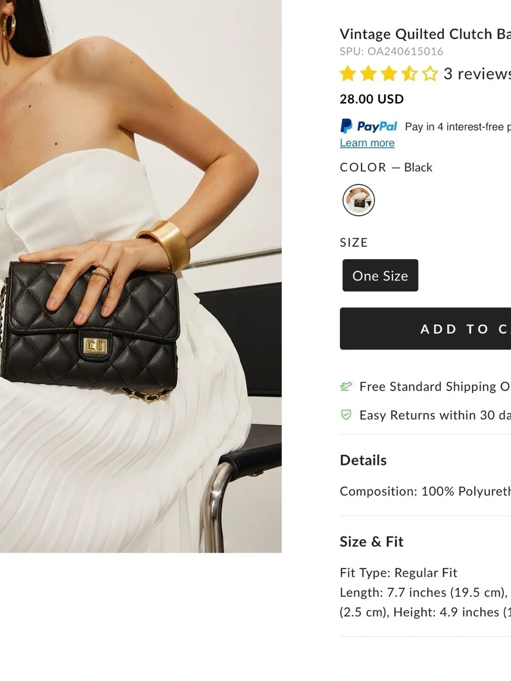 Commense Vintage Quilted Black Crossbody Clutch with Gold Hardware